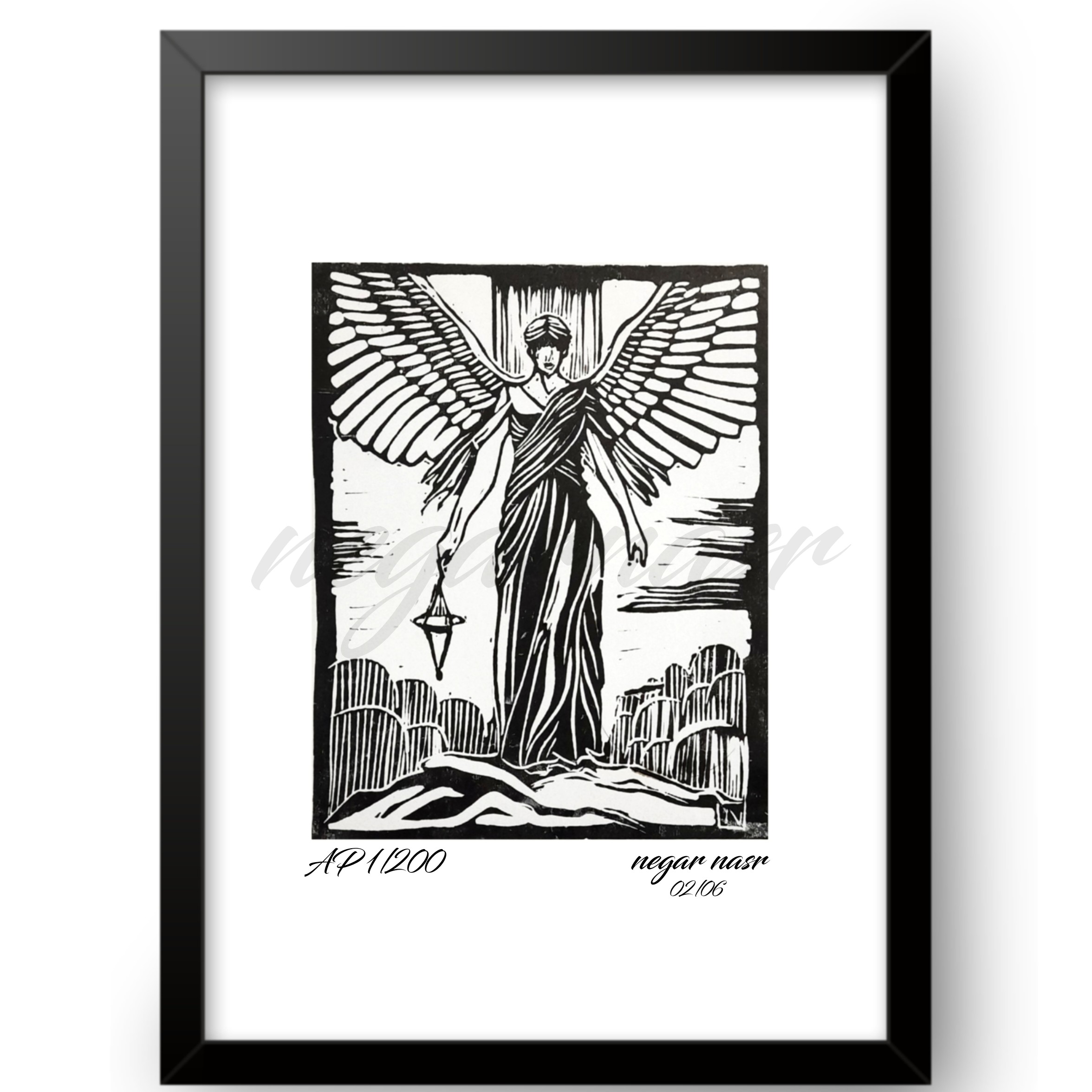 تابلو ی چاپ دستی طرح فرشته ی عدالت