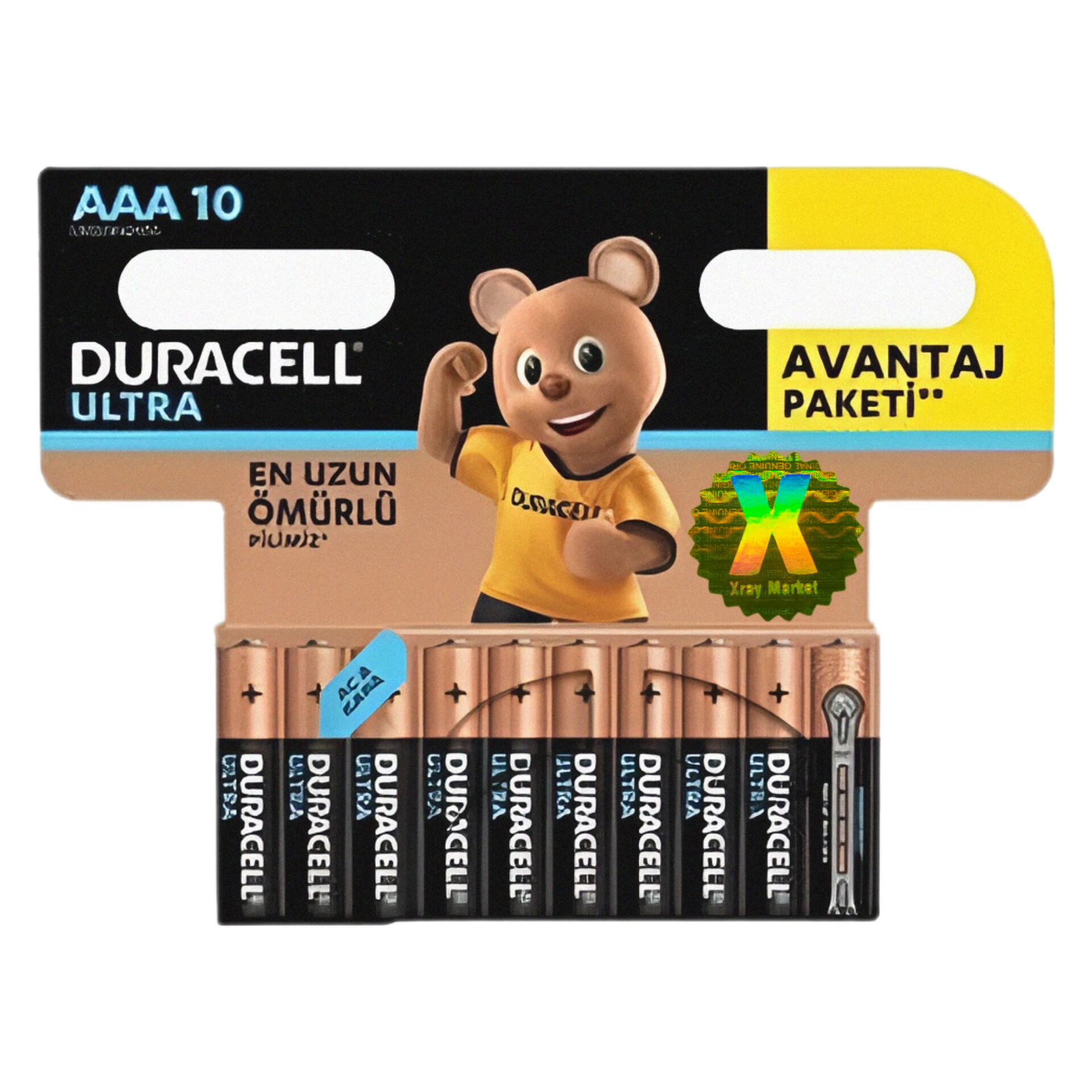 باتری نیم قلمی دوراسل مدل ALKALINE ULTRA 1.5V XRAY بسته 10 عددی