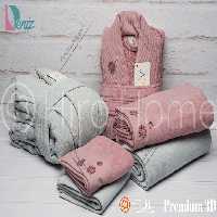 حوله ست دو نفره بلو گل برجسته رنگ نقرابی کالباسی تیره