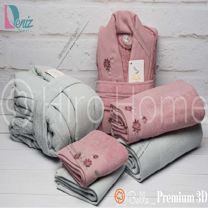 حوله ست دو نفره بلو گل برجسته رنگ نقرابی کالباسی تیره