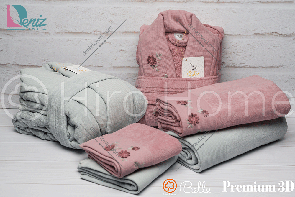 حوله ست دو نفره بلو گل برجسته رنگ نقرابی کالباسی تیره