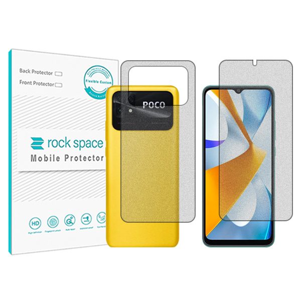 گلس صفحه نمایش و پشت گوشی شیائومی Poco C40 مدل نانو هیدروژل مات برند راک اسپیس کدSS