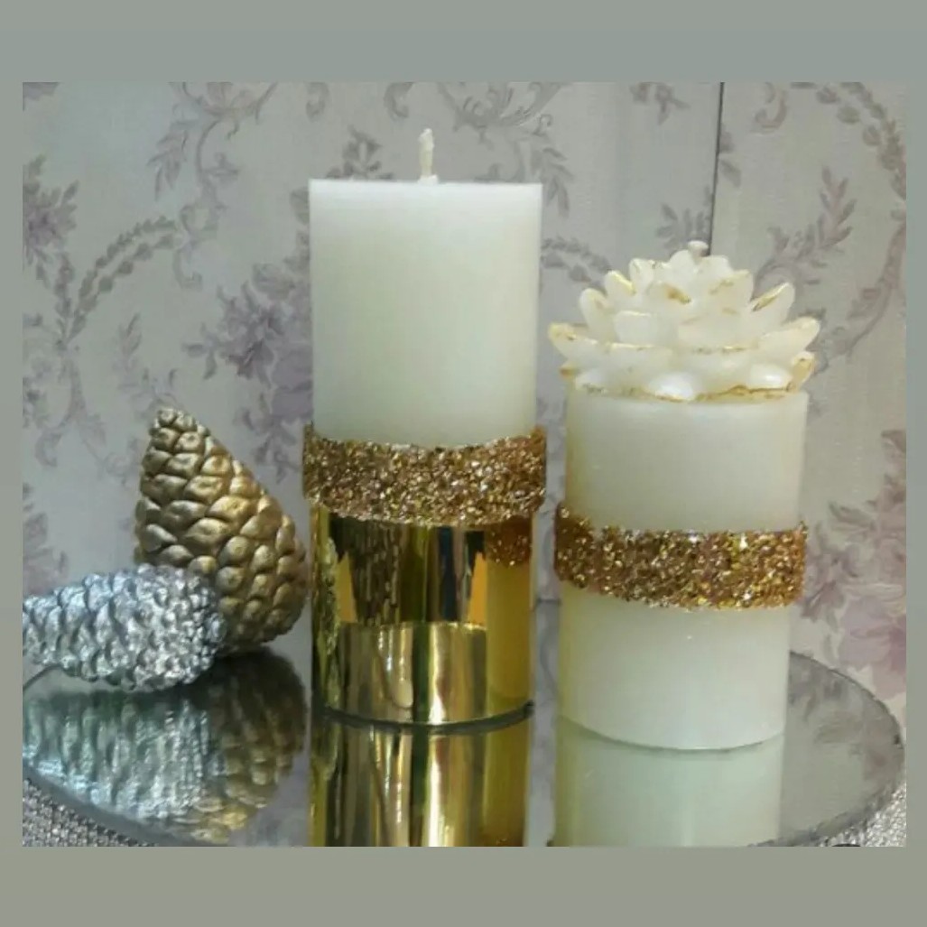 شمع سه عددی طلایی (استوانه وگل) 