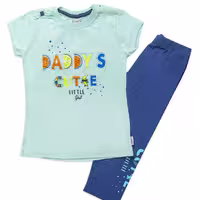 تیشرت شلوارک هندوانه دخترانه پنبه سبزآبی سورمه ای طرح نوشته daddy cute ومیوه نگینی سایز45 40 مناسب1تا3 سال برندmobin