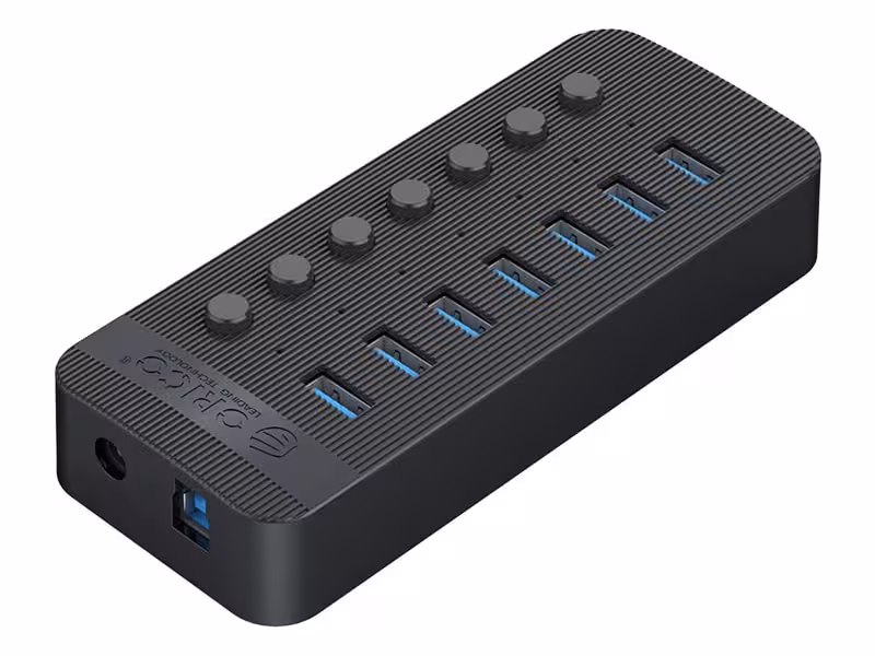 هاب یو اس بی 7 پورت همراه آداپتور اوریکو Orico CT2U3-7AB Multi-Port Hub With Individual Switches
