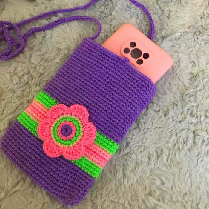 کیف بافتنی مدل گل برجسته  