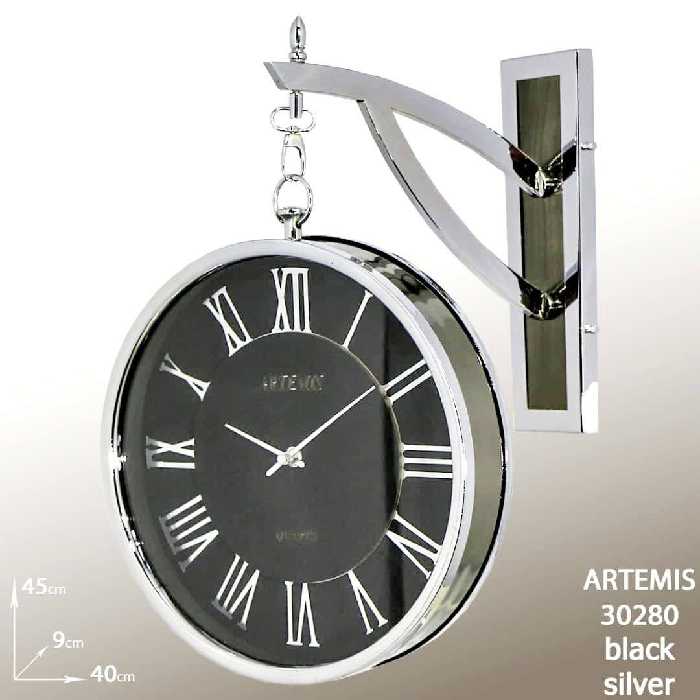 ساعت دیواری آرتمیس کد 30280 Silver Black نقره ای مشکی