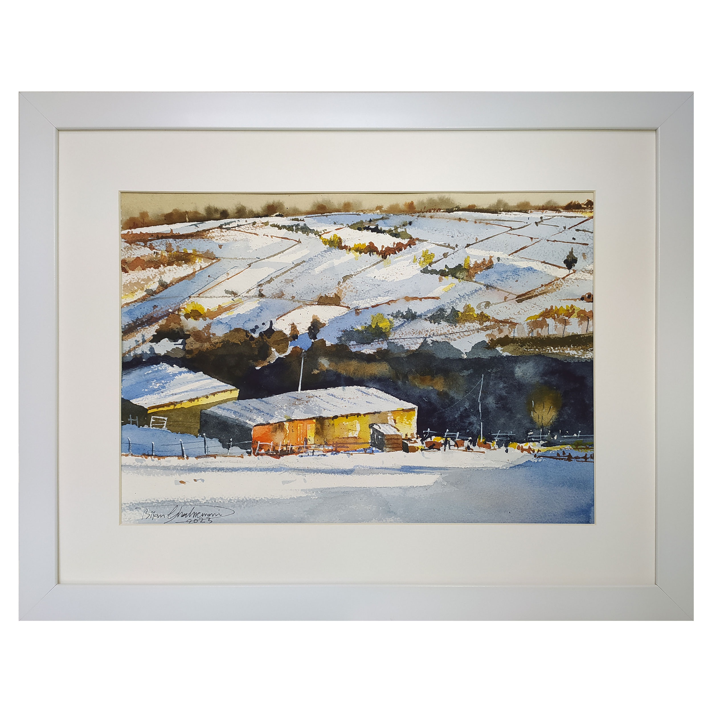 تابلو نقاشی آبرنگ طرح منظره برفی کد 49