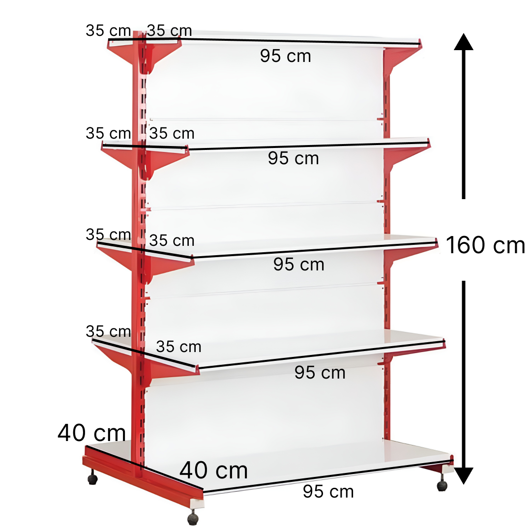 خرید و قیمت قفسه سوپری دو طرفه 5 طبقه 95x35 ارتفاع 160 - قفسه‌بندی وکیلی