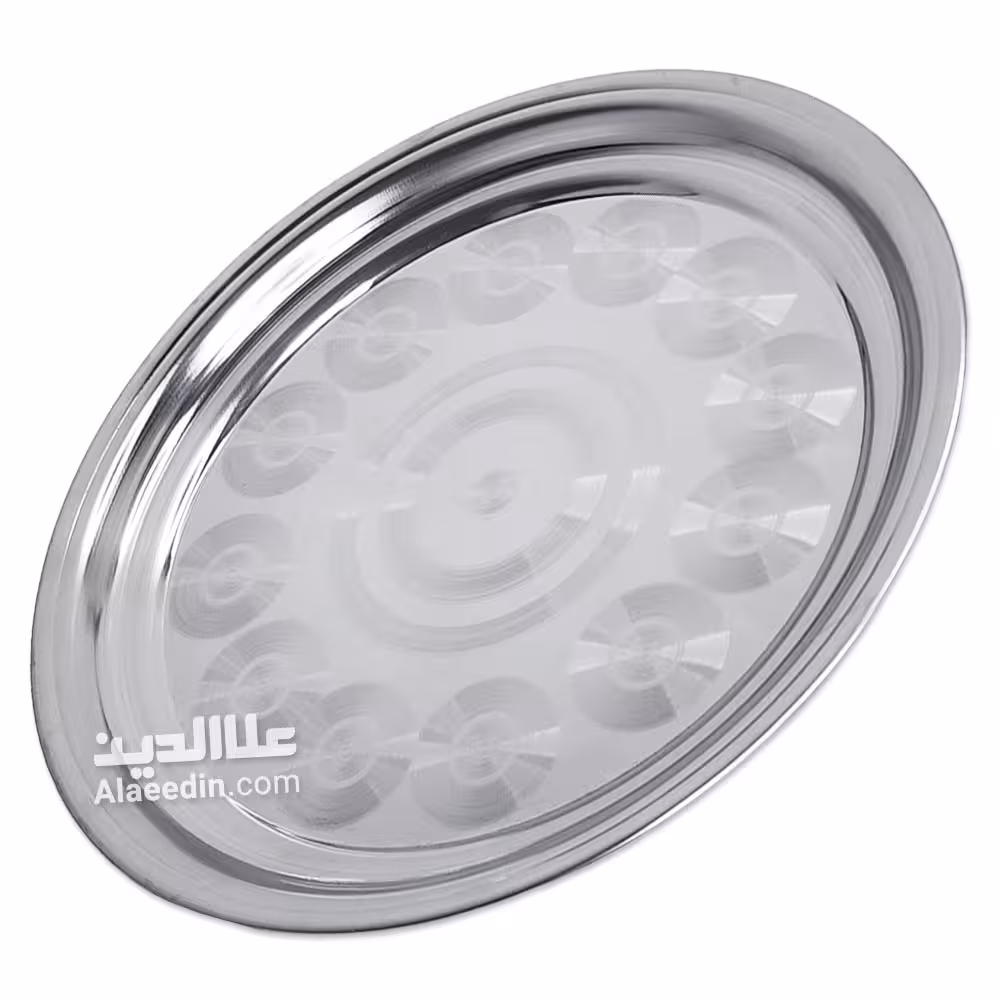 سینی گرد استیل گل دار ساده سینی استیل گرد ضخیم قطر 22