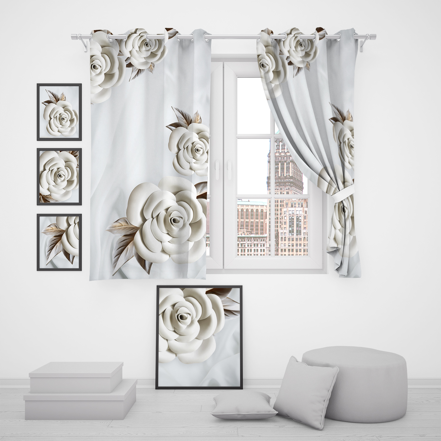 پرده مدل گل P2-102 سایز 140x180 سانتی متر