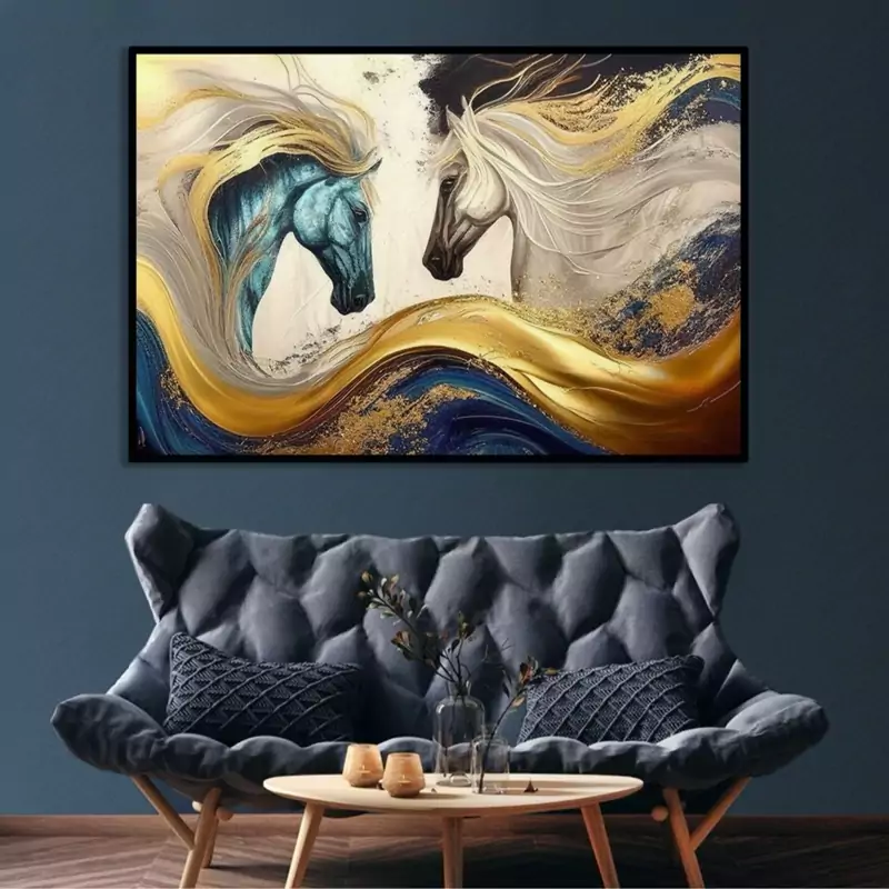 تابلو دکوراتیو مدرن مجموعه اسب ها در باد یک تیکه | دنیای قاب