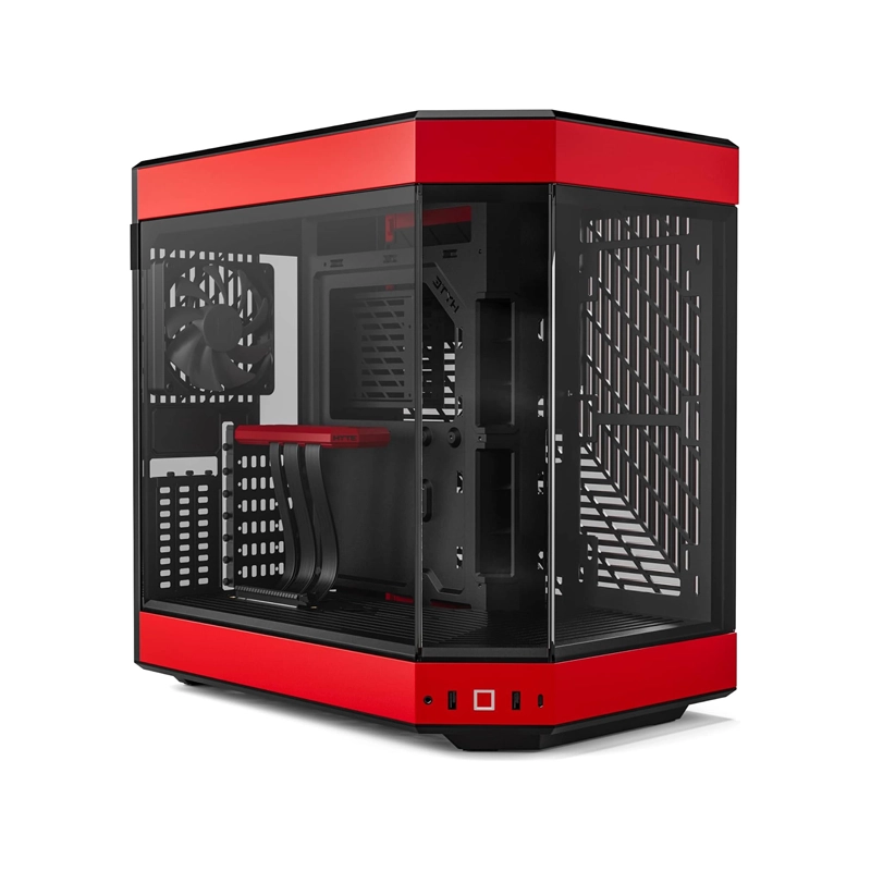 کیس گیمینگ HYTE Y60 Red | نمای پانوراما برای قطعات حرفه‌ای