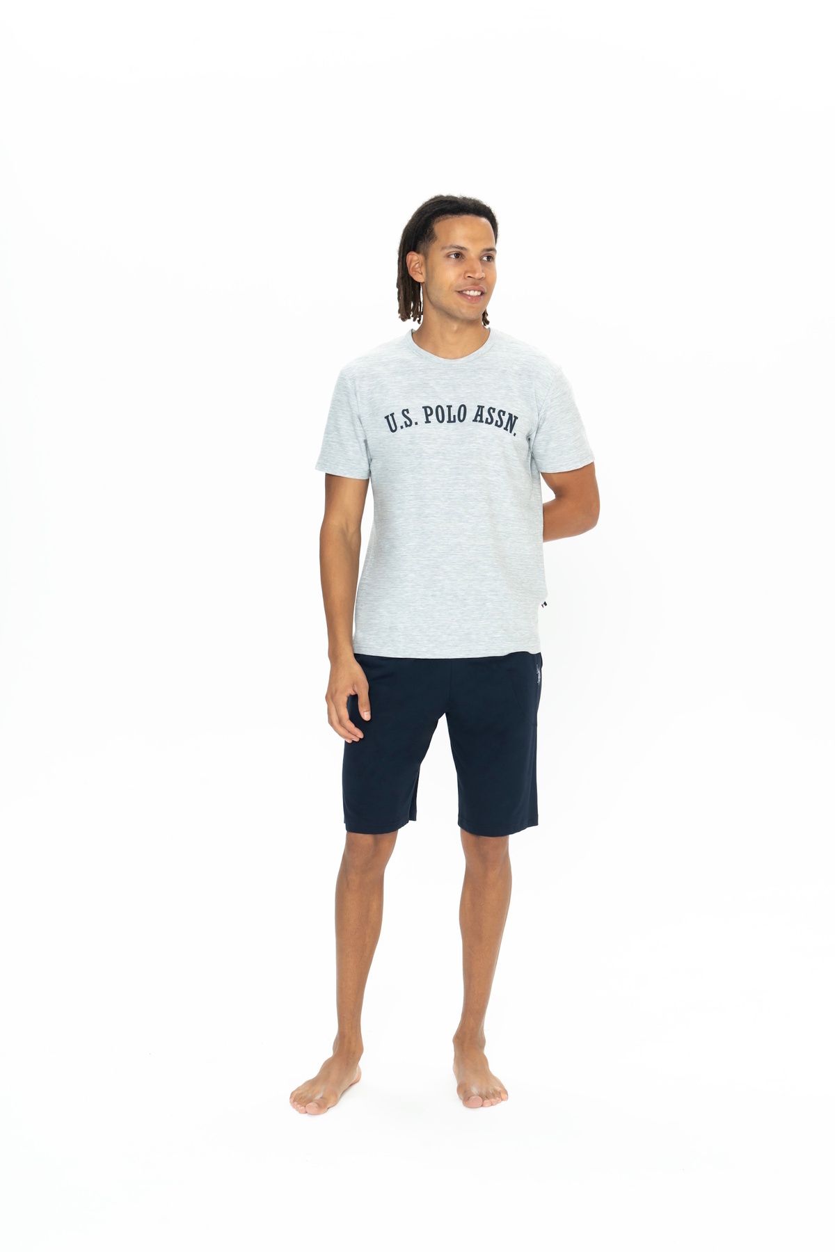 ست پیژامه خاکستری مردانه تیم شورت های تی شرت گرد یقه با مجوز اصلی جدید فصل US Polo Assn