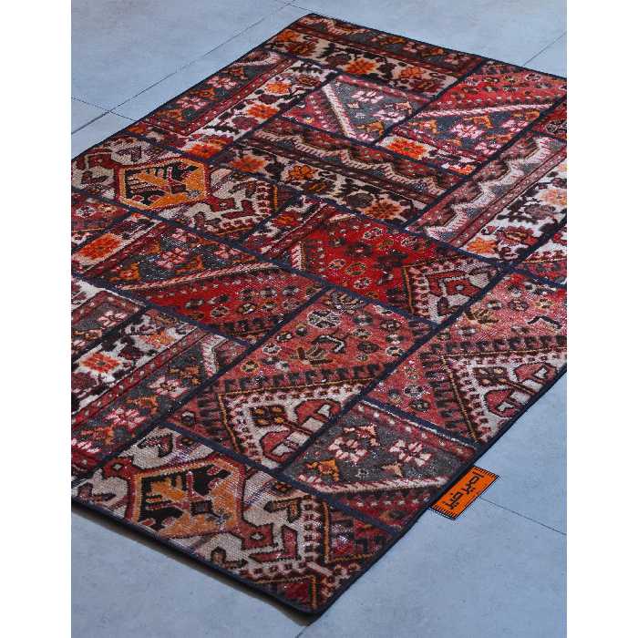 کلاژ فرش دستبافت سه متری امیرخیز مدل تیکه دوزی کد 109865