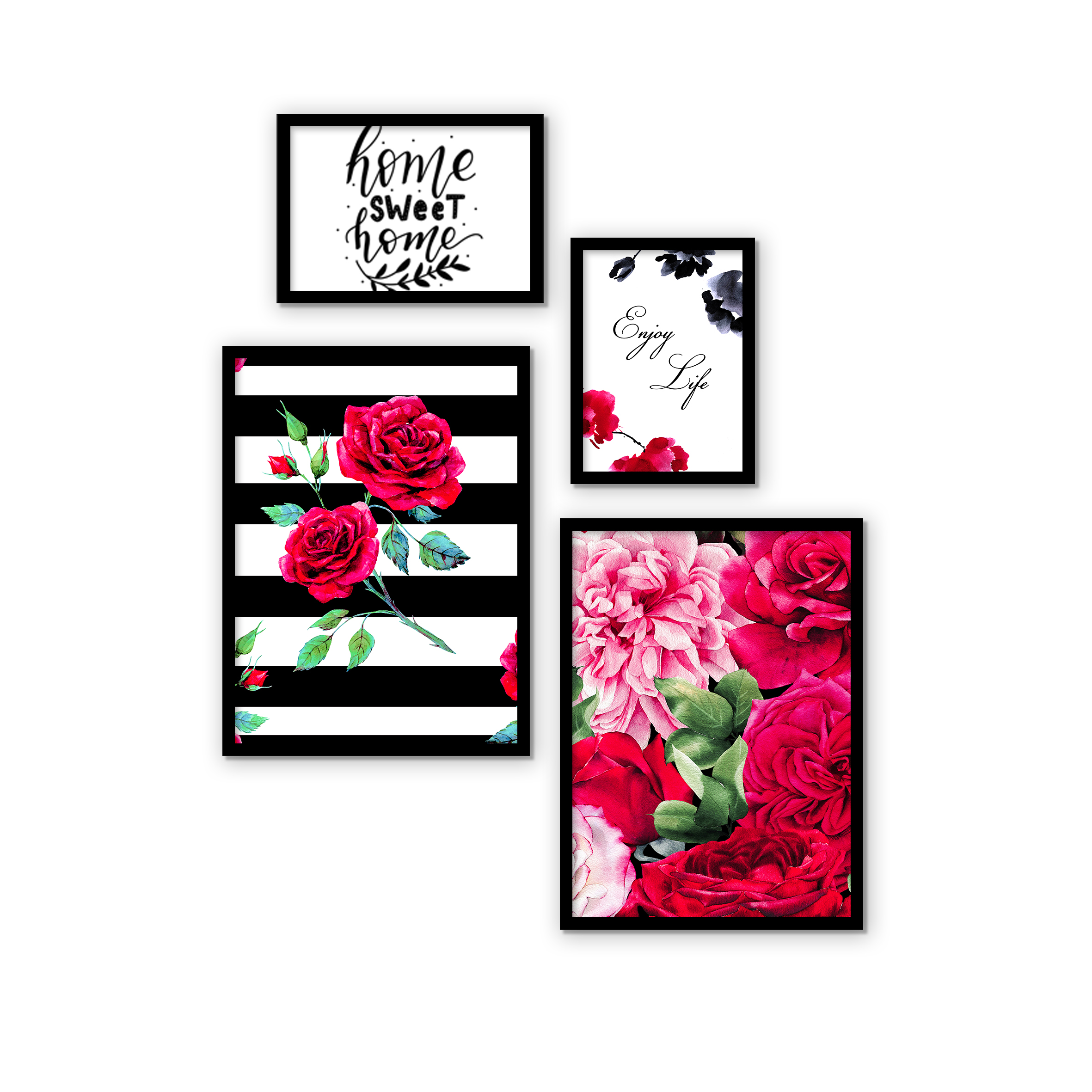 تابلو طرح گل رز کد BG0010 مجموعه 4 عددی