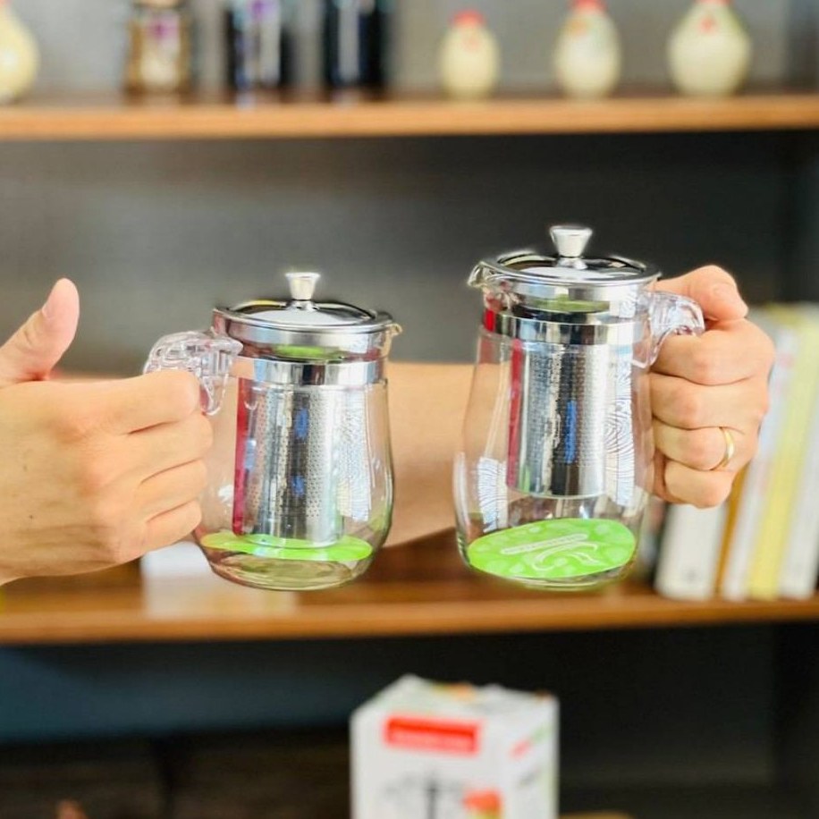 قوری دمنوش 750 میل تک رنگ از جنس بلور و استیل