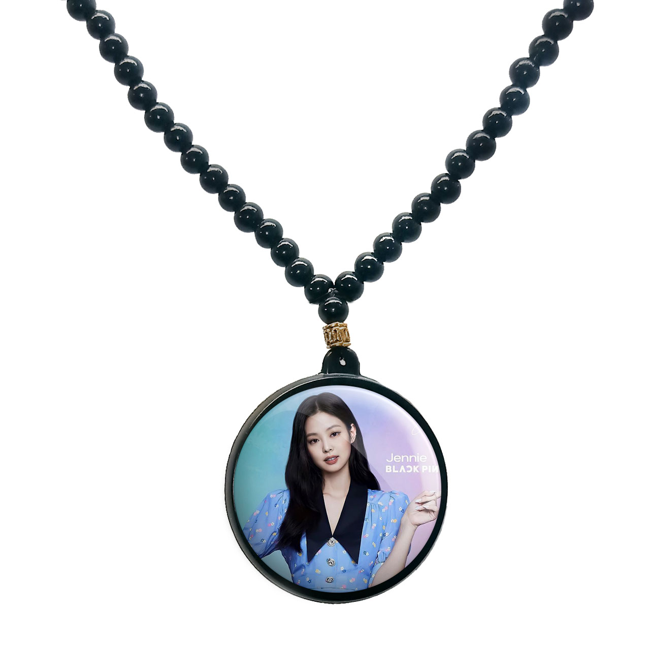 گردنبند پرمانه طرح بلک پینک کد pmd.17994 مدل دو طرفه