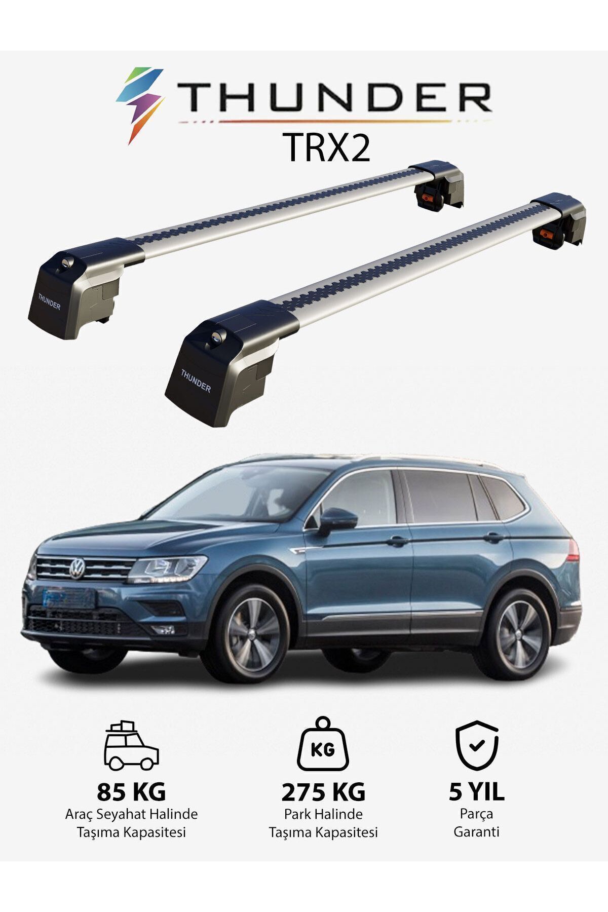 نوار محافظ خودرو خاکستری VOLKSWAGEN TIGUAN ALLSPACE 2018 LATE TRX2 CARRIER LOCKED SEARCH CABER CEILING BAR GREY Thunder