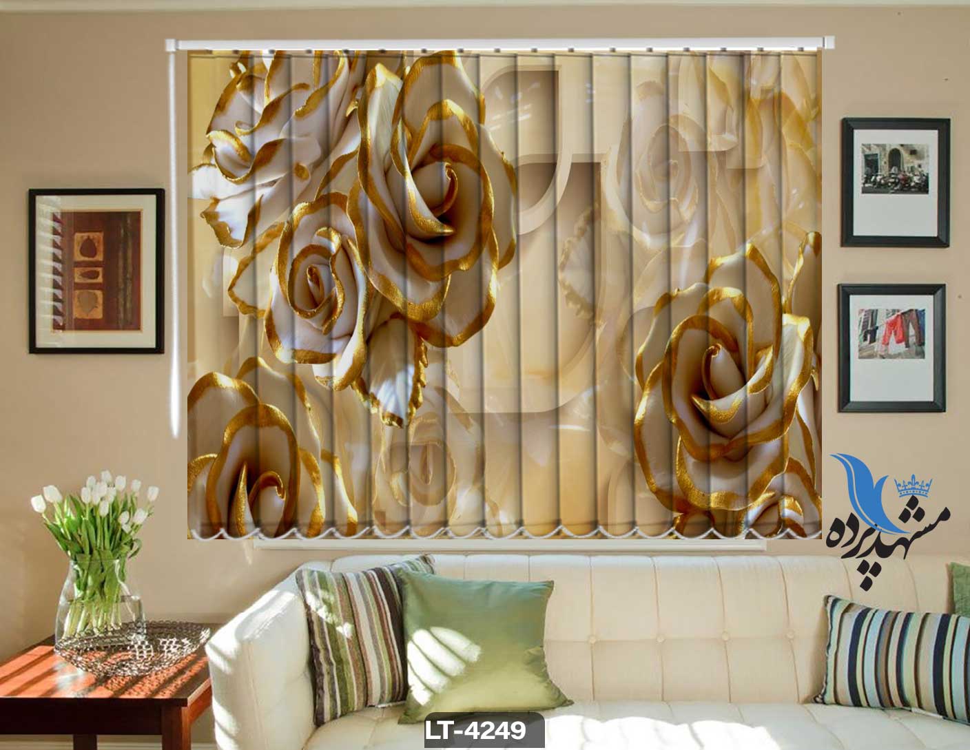 پرده لوردراپه تصویری گل LT4249