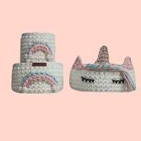 ارگانایزر کودک مدل سبد قلاب بافی تریکو طرح یونیکورن مجموعه 3 عددی