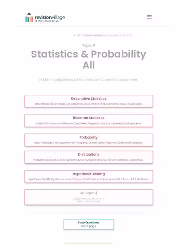 خرید و دانلود نسخه کامل کتاب Revision village Math AI SL - Statistics &amp; Probability - Medium Difficulty Questionbank