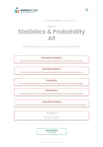 خرید و دانلود نسخه کامل کتاب Revision village Math AI SL - Statistics &amp; Probability - Medium Difficulty Questionbank