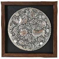 تابلو مسی قلمزنی طرح آهو و سیمرغ