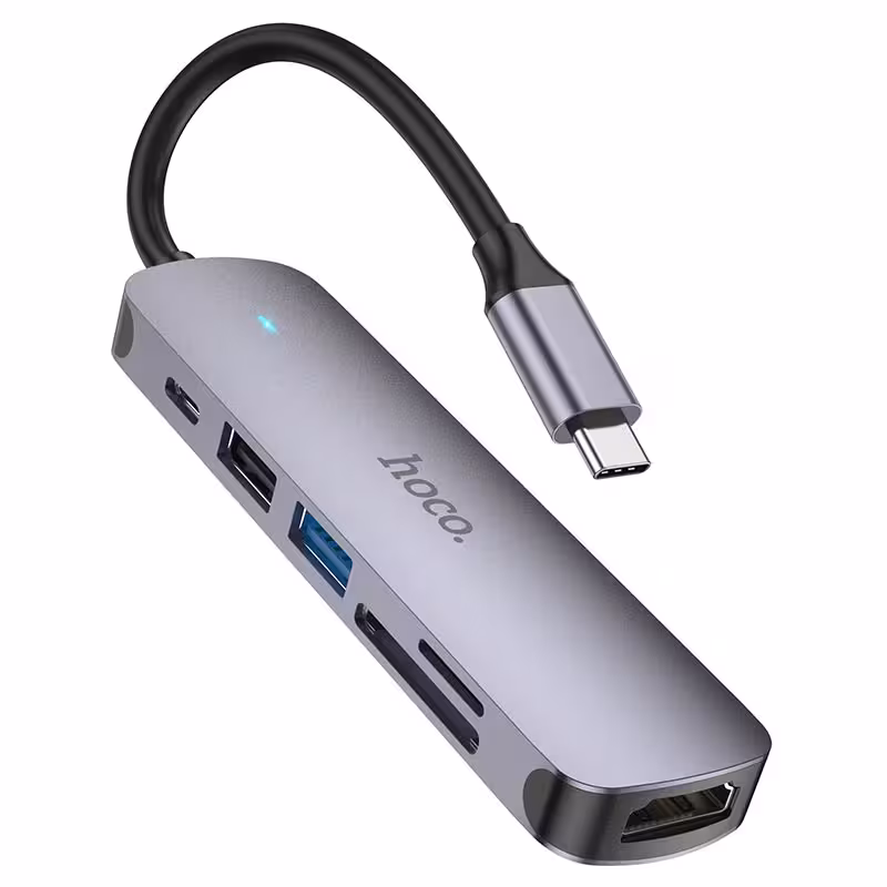 هاب 6 پورت Type-C 6 in 1 به طول 0.2 متر مدل 4K از برند هوکو مدل Hoco HB28 (نسخه اورجینال وارداتی)