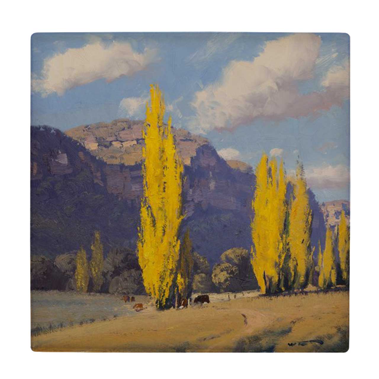 زیر لیوانی طرح نقاشی منظره درخت های سرو و کوهستان کد    3853256_1870