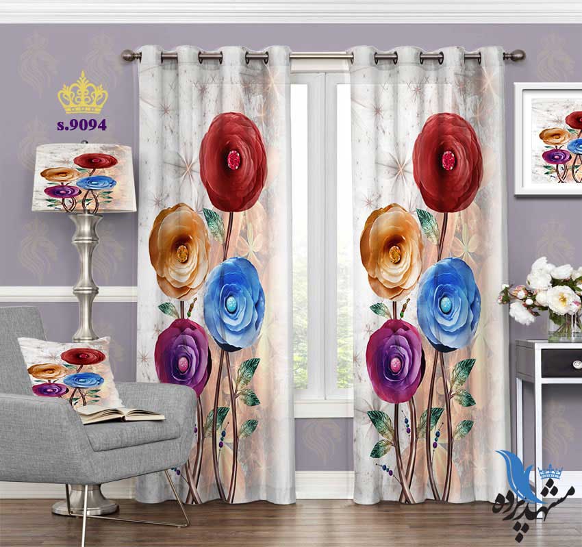 پرده پانچ فانتزی طرح گل های رنگی کد S9094