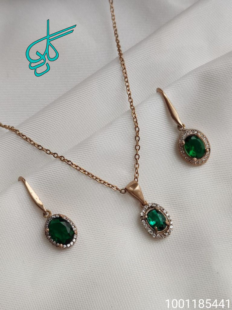 خرید نیم ست زنانه نگین دار به همراه زنجیر کد 1715034 - ردگل