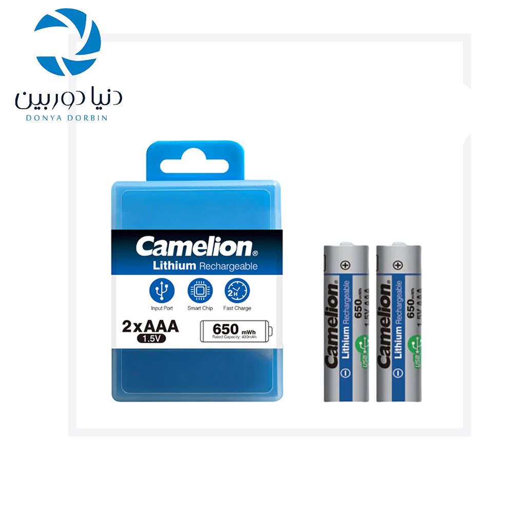 باتری‌ نیم قلم لیتیوم قابل شارژ مدل Camelion USB C AAA 1.5V 650mWh