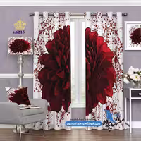پرده پانچ گلدار طرح گل سُرخ کد s-6215