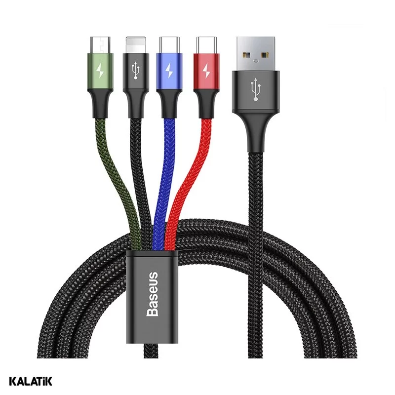 کابل تبدیل USB به لایتنینگ / Micro USB / USB Type-C باسئوس مدل CA1T4-B01 به طول 1.2 متر
