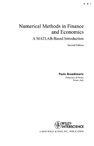 خرید و دانلود نسخه کامل کتاب Numerical Methods in Finance and Economics A MATLAB based Introduction