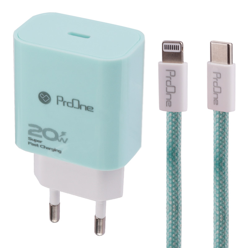 شارژر دیواری فست شارژ ProOne PWC540 3A PD 20W   کابل آیفونی