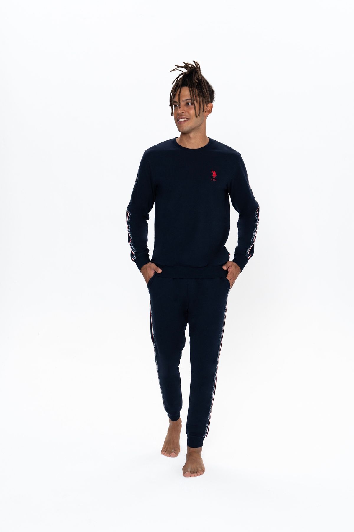 ست پیژامه آبی مردانه پایه چوگان ASSN مجموعه لباس خوابهای با جعبه روبان تفصیل SRK3 US Polo Assn