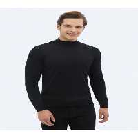 پلیور مشکی مردانه یقه نیمی از ماهیگیر سیاه و سفید با بافتنی مخلوط پشمی Kip