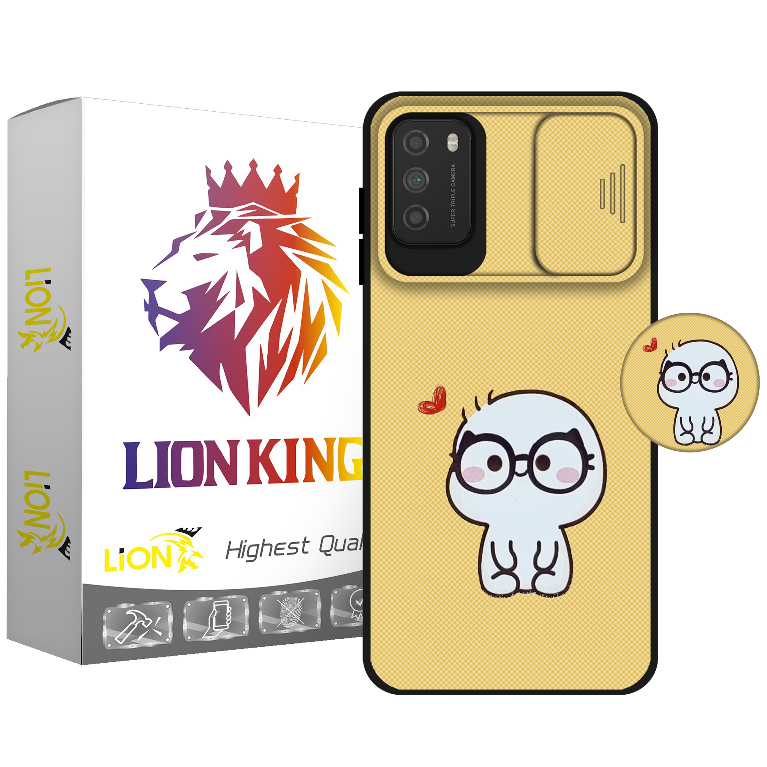 کاور لاین کینگ مدل YELLOWIMOJI J2 مناسب برای گوشی موبایل شیائومی Poco M3 به همراه پایه نگهدارنده