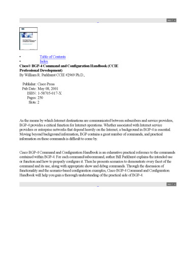 خرید و دانلود نسخه کامل کتاب Cisco BGP-4 Command and Configuration Handbook