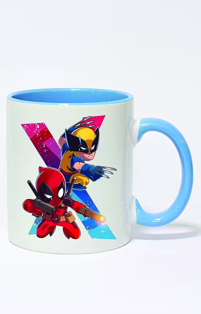 ماگ دسته و داخل رنگی طرح deadpool and wolverine کد 3605