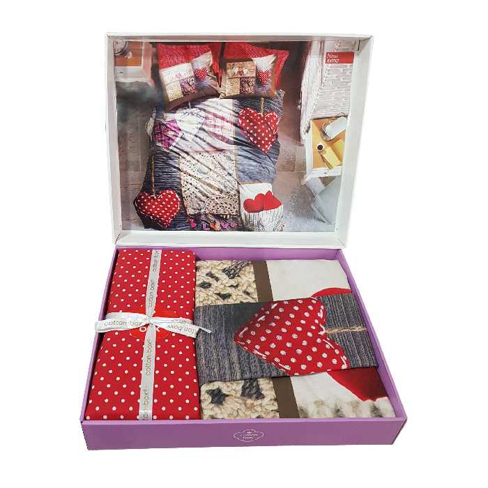 سرویس روتختی کاتن باکس مدل 3D Nina Kirmizi دو نفره 4 تکه