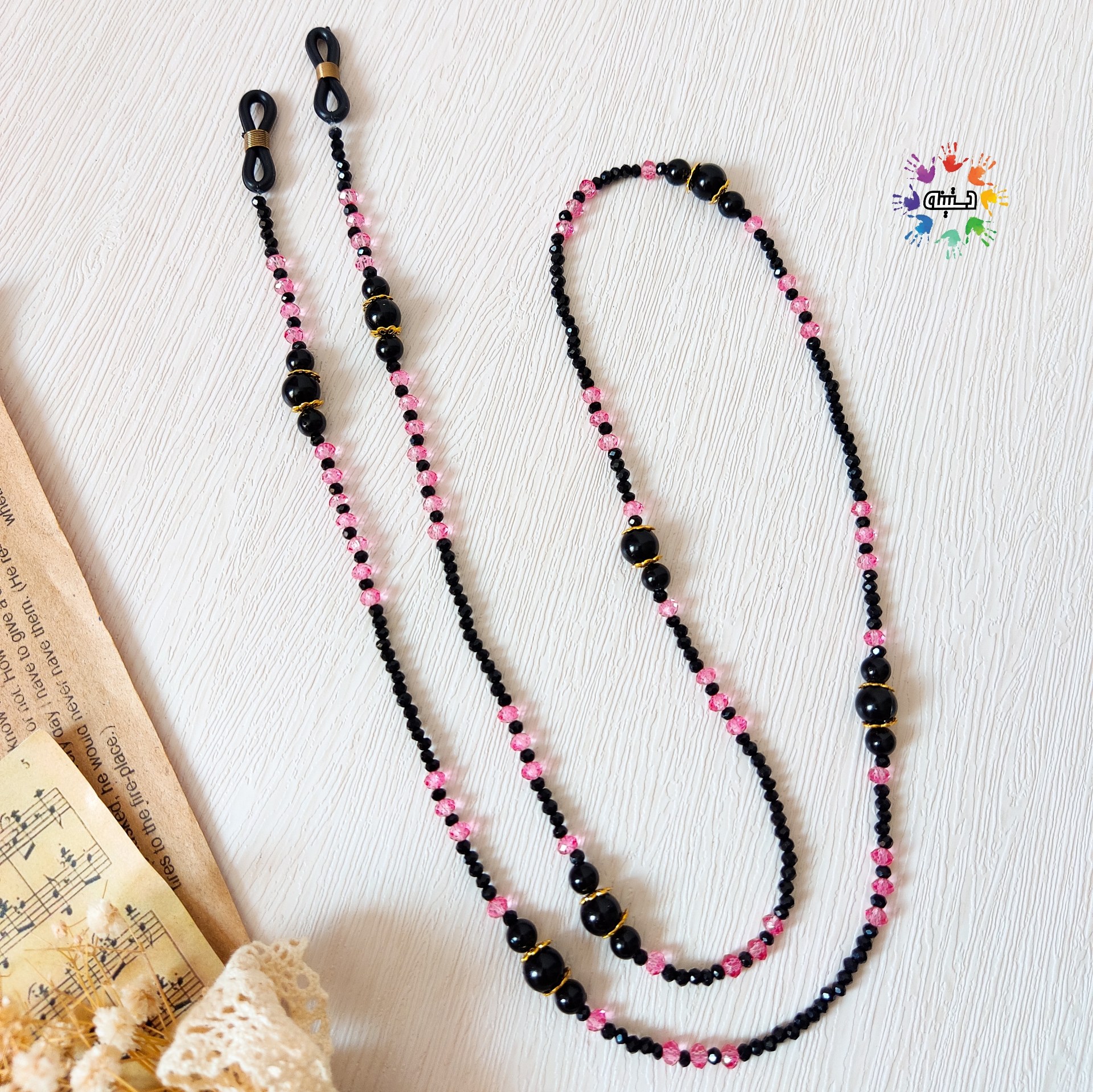 بندعینک کریستالی مشکی صورتی (رنگبندی دلخواه)