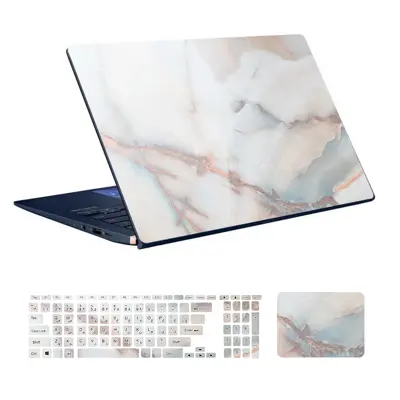  استیکر لپ تاپ توییجین و موییجین طرح Marble کد 87 مناسب برای لپ تاپ 15.6 اینچ به همراه برچسب حروف فارسی کیبورد 