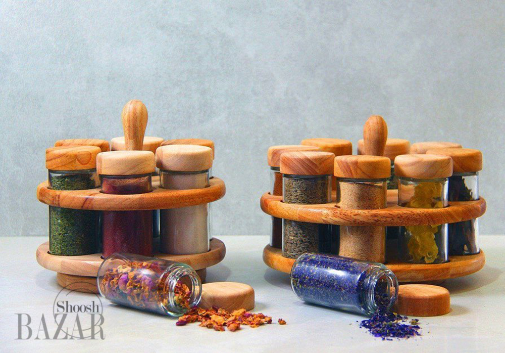 ست جا ادویه گردان چوبی روشن