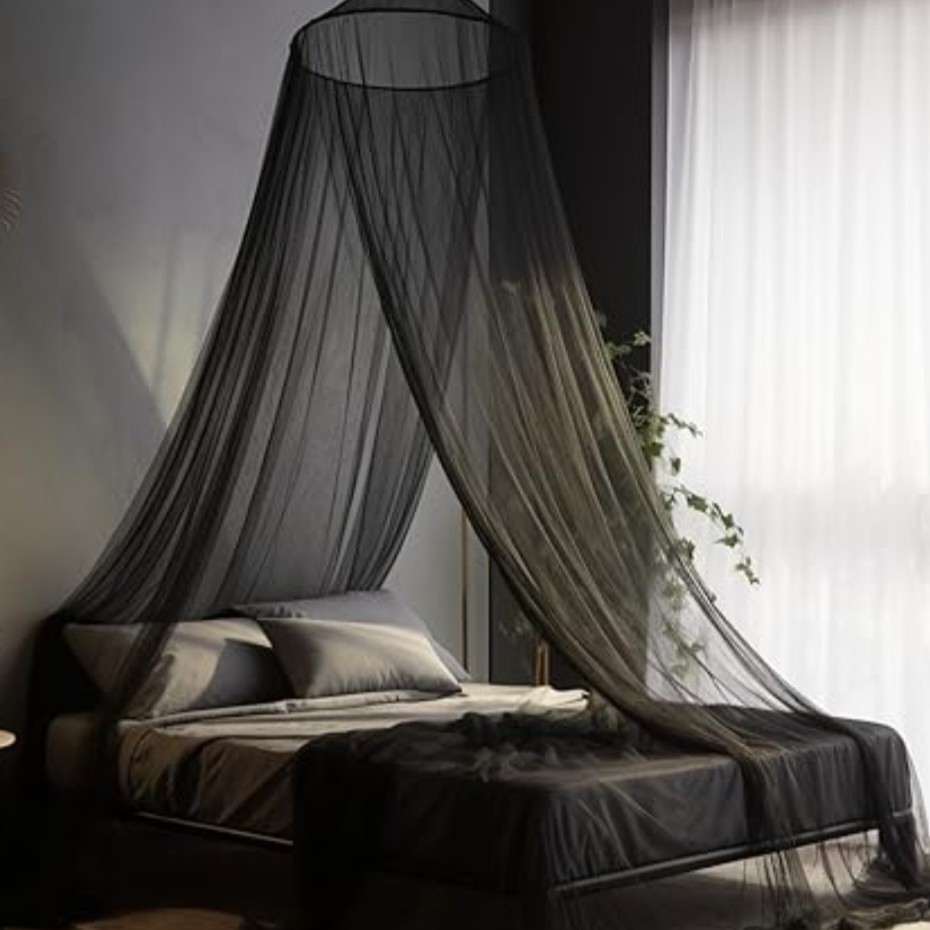 مشکی سیاه تور تخت خواب و پیشه بند مشکی بسیار بزرگ برای تخت خواب دو نفره 