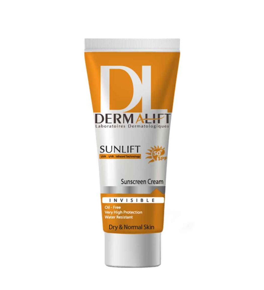 کرم ضد آفتاب بی رنگ پوست معمولی و خشک درمالیفت{مدل سانلیفت} | SPF50 | حجم 40ml