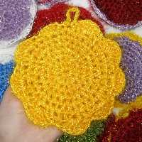 اسکاچ ظرف شویی بافتنی یک لایه سوزنی طرح دایره زرد 