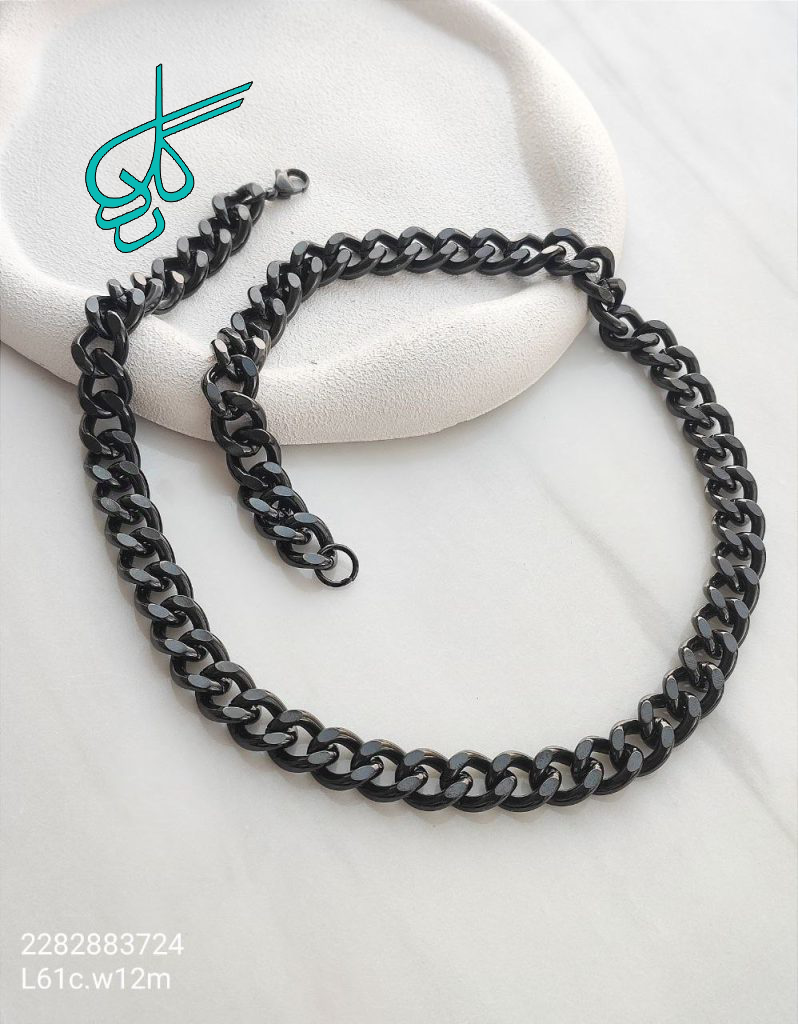 خرید گردنبند استیل کارتیر مشکی رنگ ثابت طول 61 سانتیمتر پهنای 12 میلیمتر کد 1515750 - ردگل